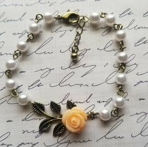 Peach Rose Resin Pearl and Bronze Bracelet